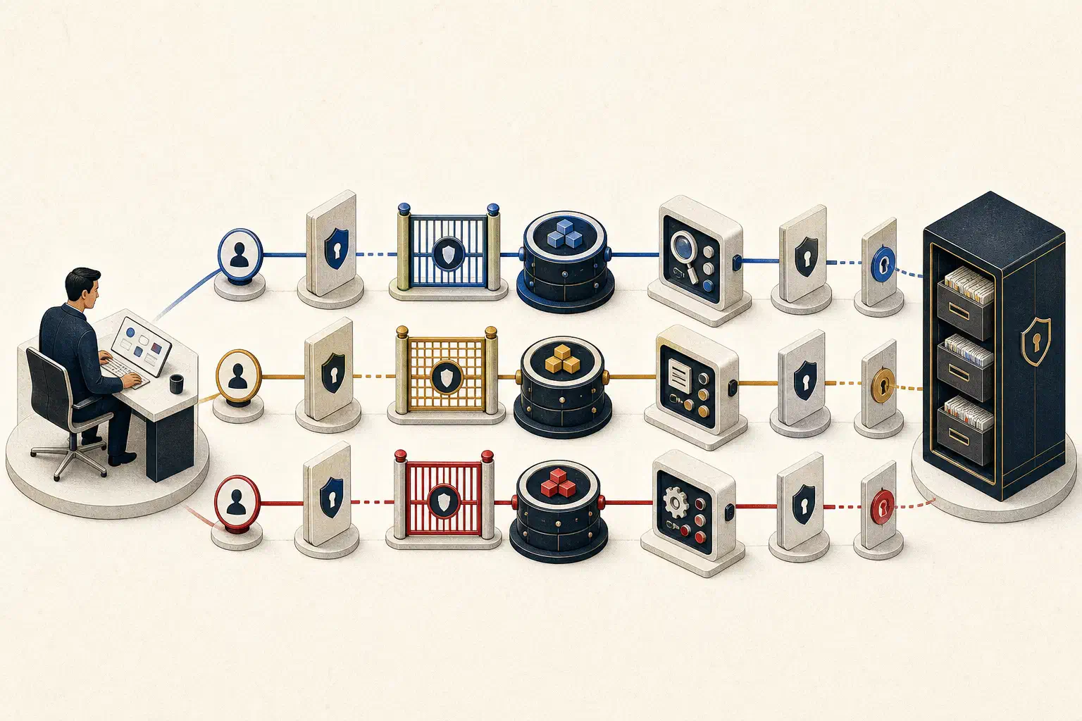 Permission gates controlling an AI agent's access to approved enterprise data and tools.