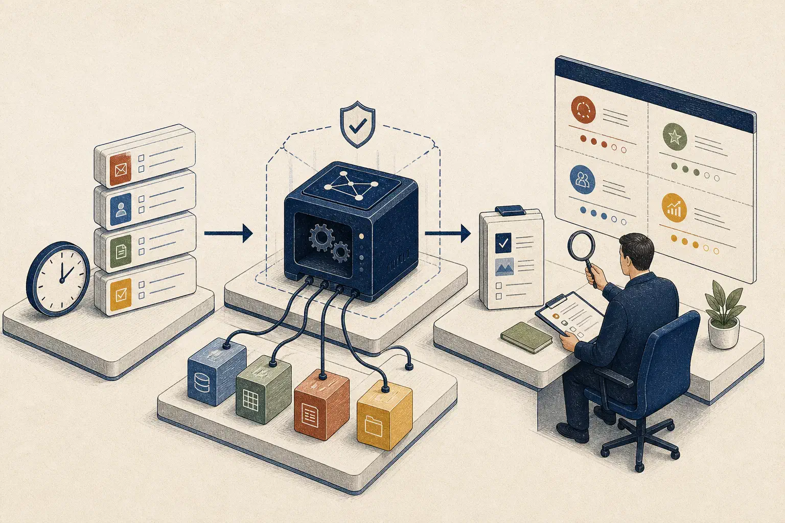 A business operator reviewing cost, quality, adoption, and outcome evidence from an AI workflow.
