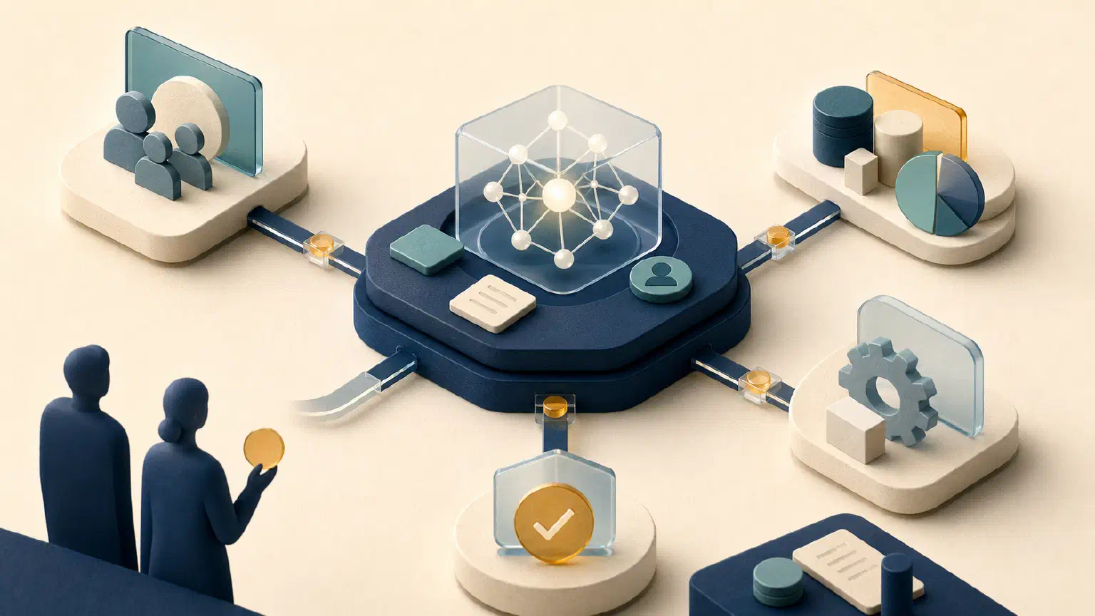 Operating model showing AI ownership, approved data, review, and recurring workflows