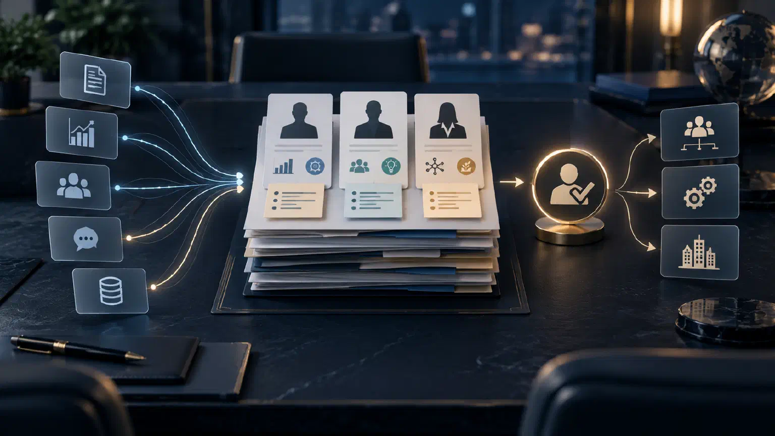 A confidential executive succession packet brings approved business evidence through a human decision gate.