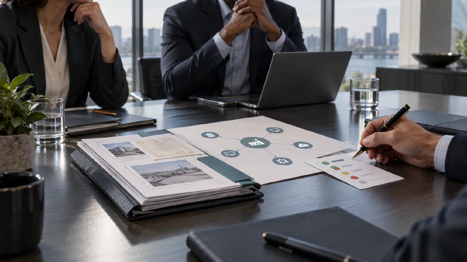 Leaders review a supplier evidence packet and dependency map before an approval decision.